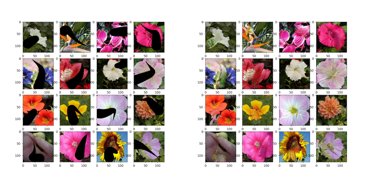 Side by side image comparison of stroke based inpainting